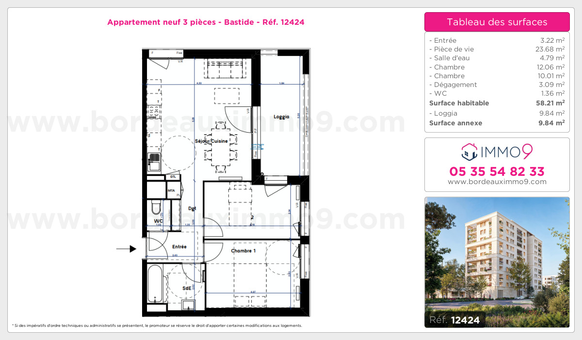 Plan et surfaces, Programme neuf Bordeaux : Bastide Référence n° 12424