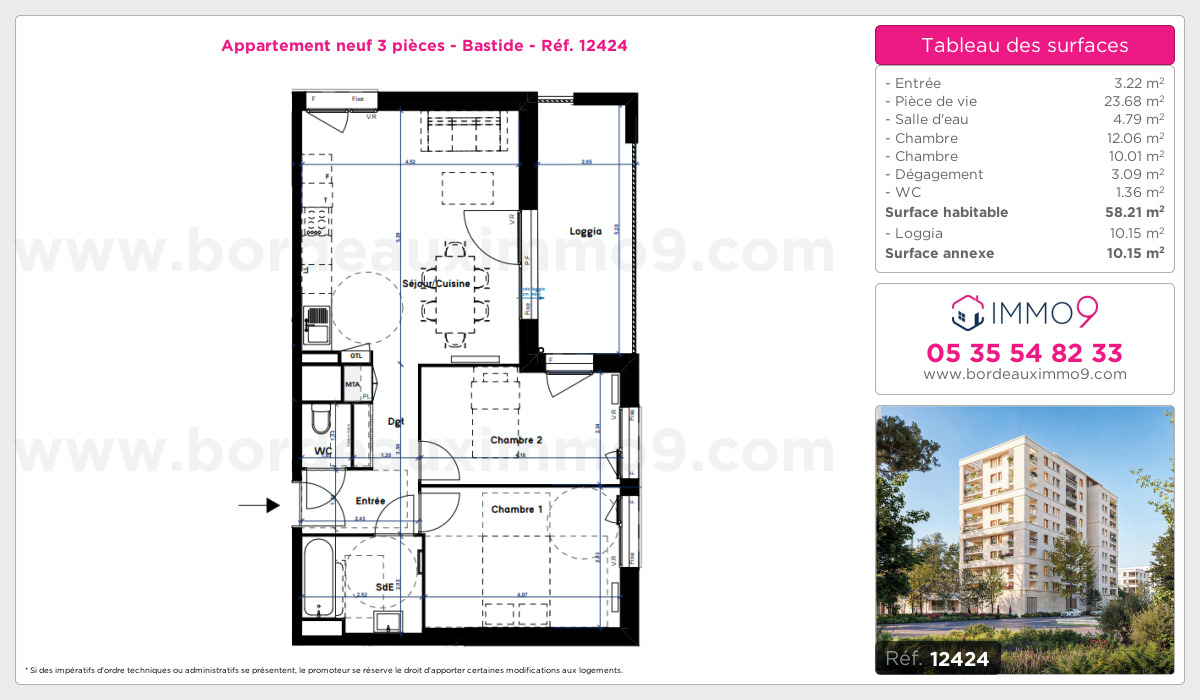 Plan et surfaces, Programme neuf Bordeaux : Bastide Référence n° 12424