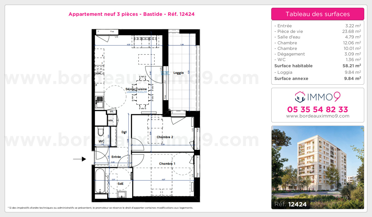 Plan et surfaces, Programme neuf Bordeaux : Bastide Référence n° 12424