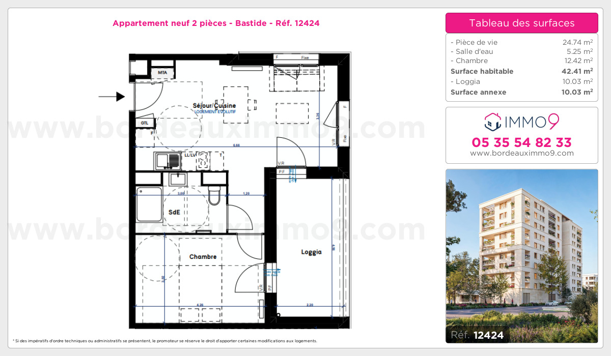 Plan et surfaces, Programme neuf Bordeaux : Bastide Référence n° 12424
