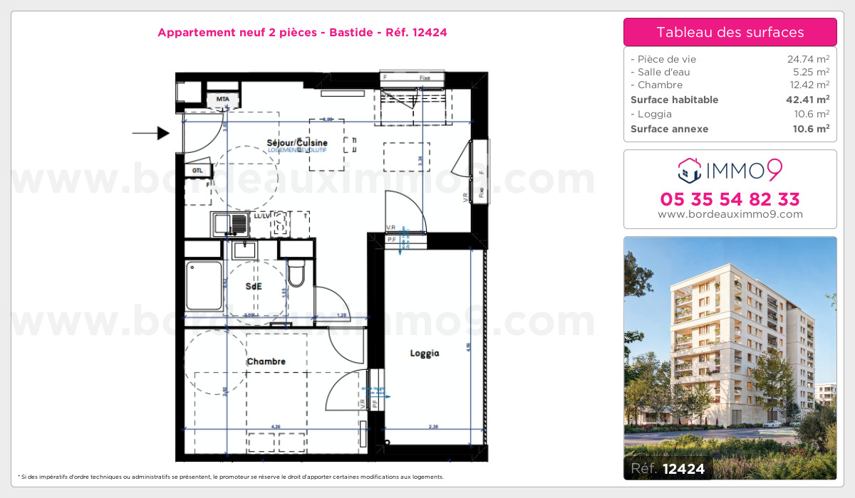 Plan et surfaces, Programme neuf Bordeaux : Bastide Référence n° 12424
