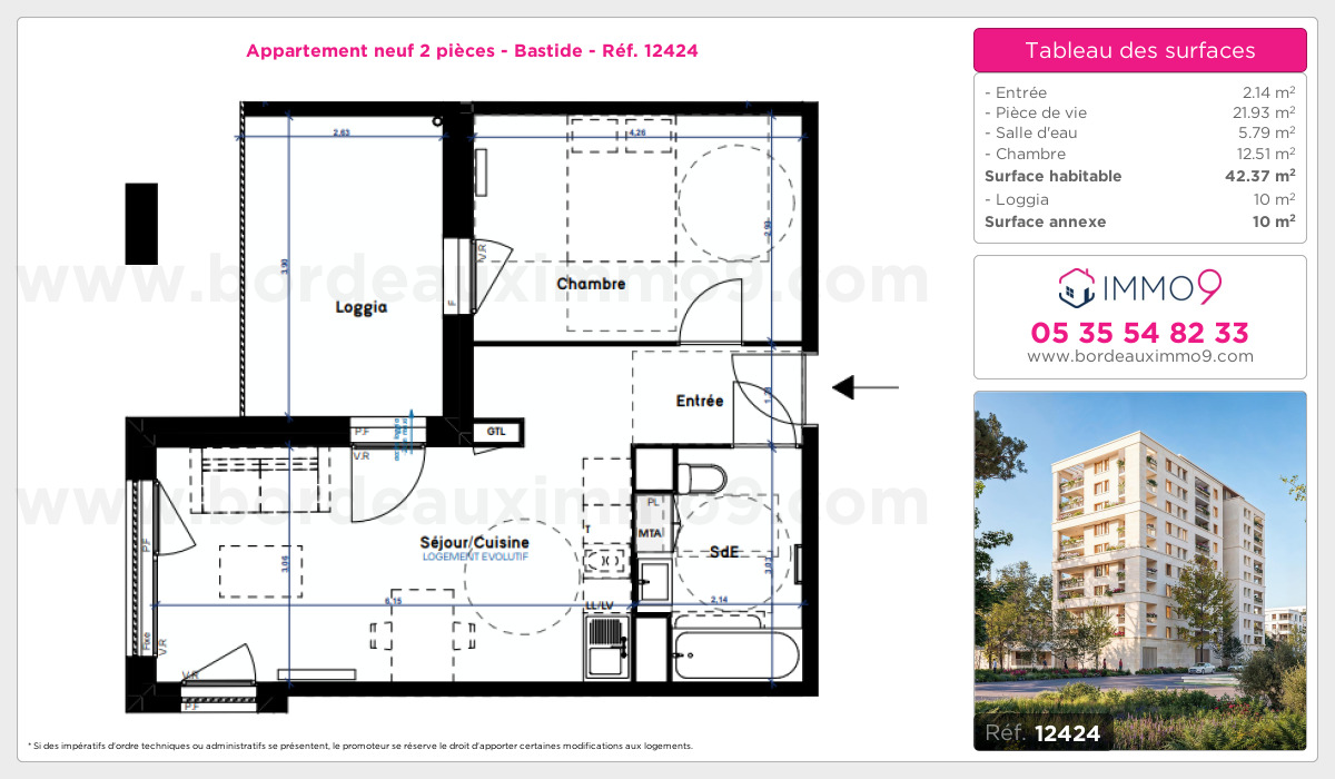 Plan et surfaces, Programme neuf Bordeaux : Bastide Référence n° 12424
