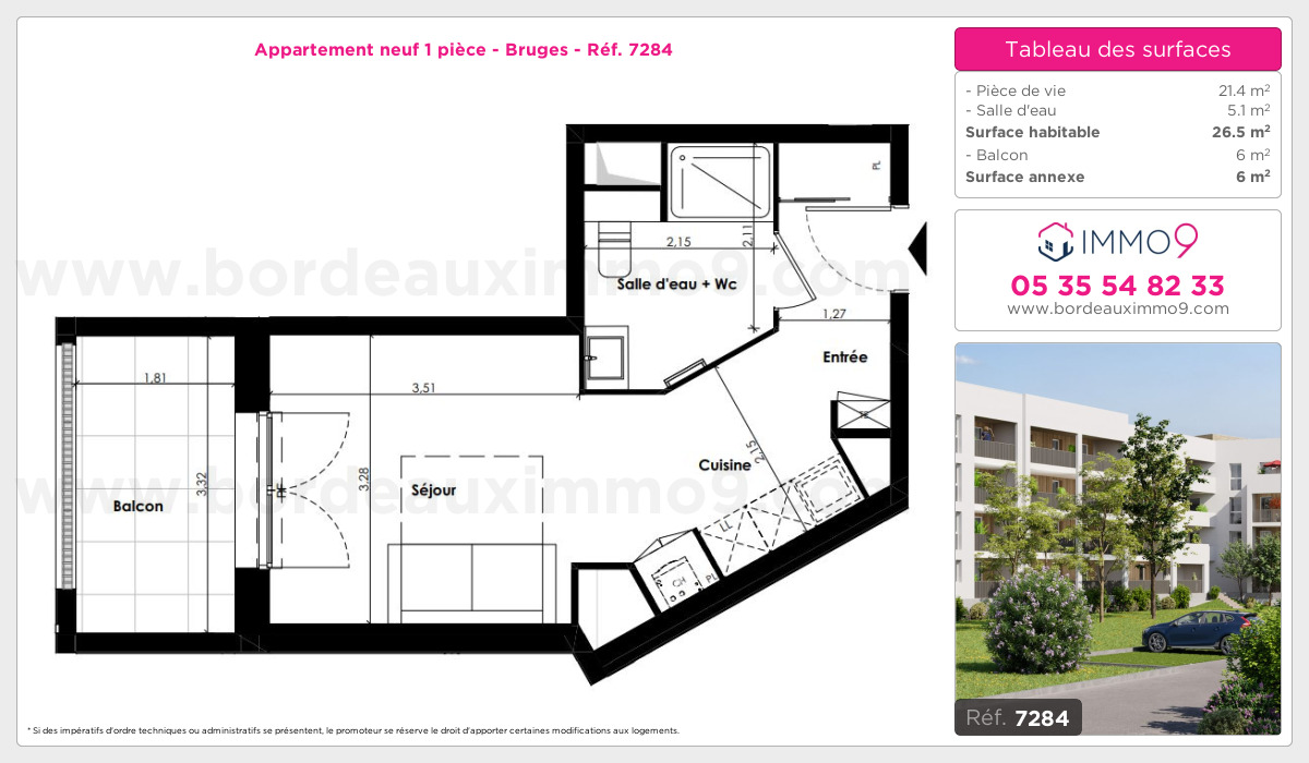 Plan et surfaces, Programme neuf Bruges Référence n° 7284