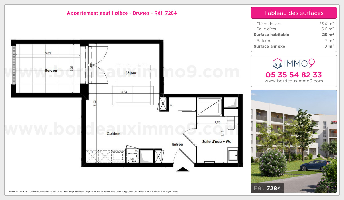 Plan et surfaces, Programme neuf Bruges Référence n° 7284