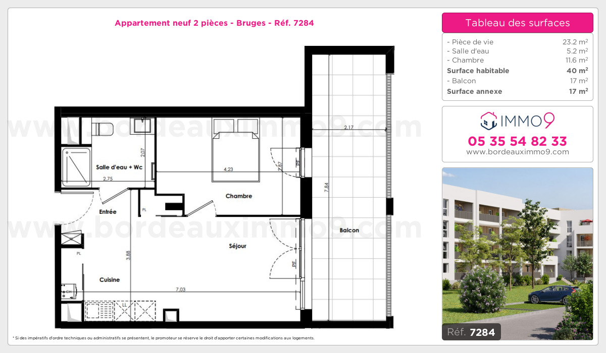 Plan et surfaces, Programme neuf Bruges Référence n° 7284