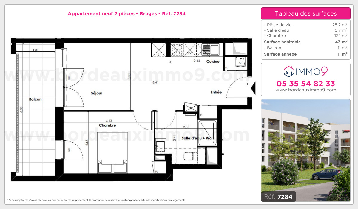 Plan et surfaces, Programme neuf Bruges Référence n° 7284