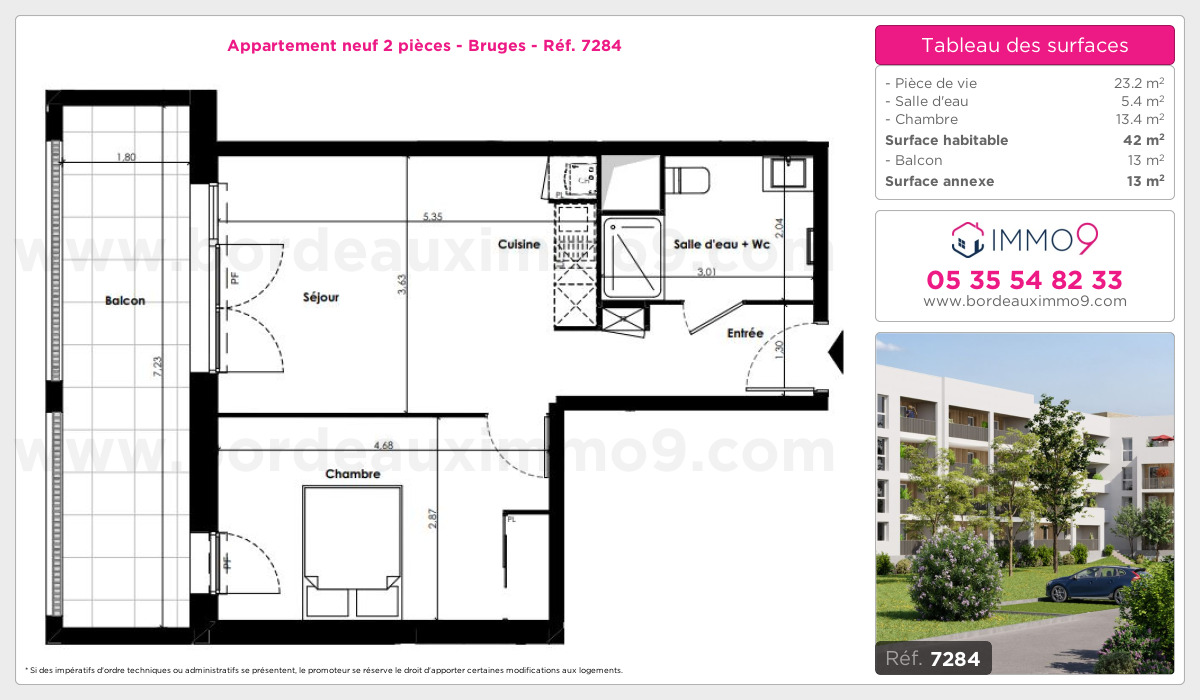 Plan et surfaces, Programme neuf Bruges Référence n° 7284