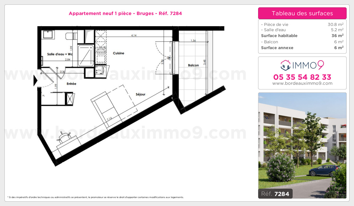 Plan et surfaces, Programme neuf Bruges Référence n° 7284
