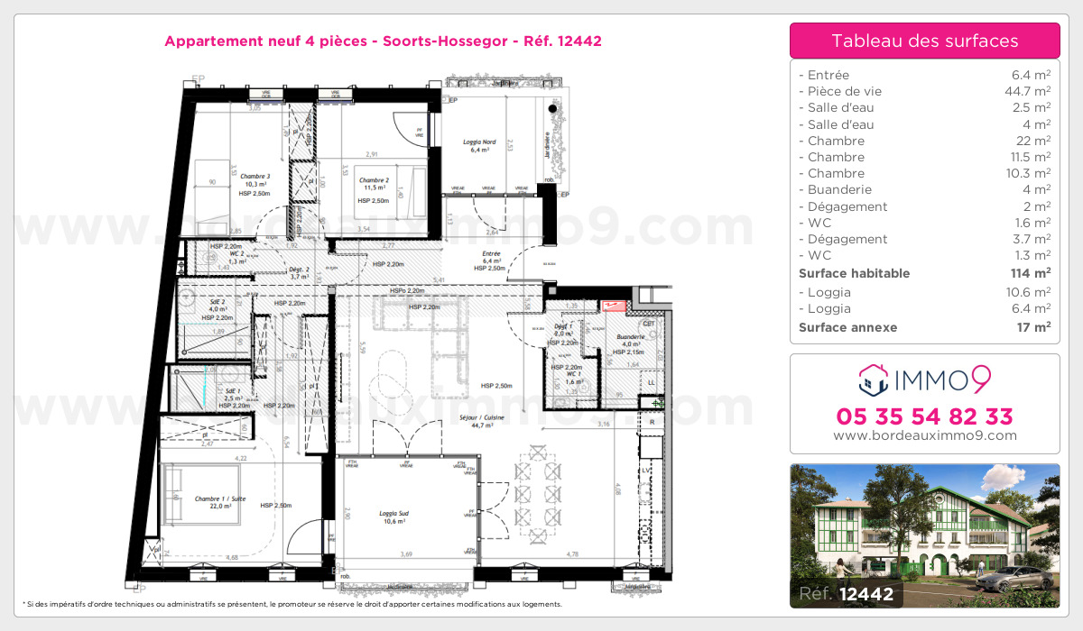 Plan et surfaces, Programme neuf Soorts-Hossegor Référence n° 12442