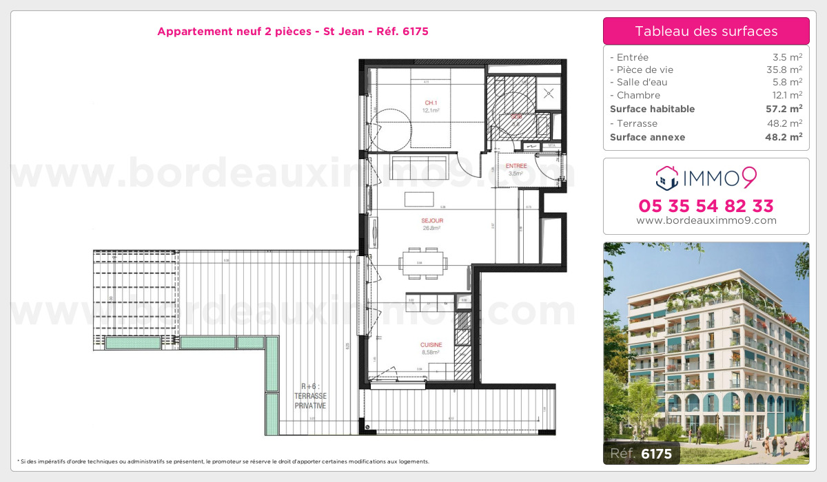 Plan et surfaces, Programme neuf Bordeaux : St Jean Référence n° 6175