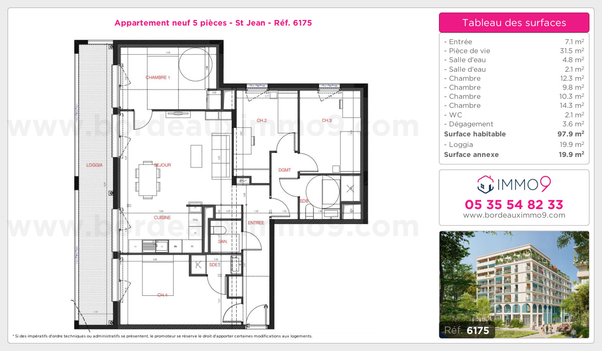 Plan et surfaces, Programme neuf Bordeaux : St Jean Référence n° 6175